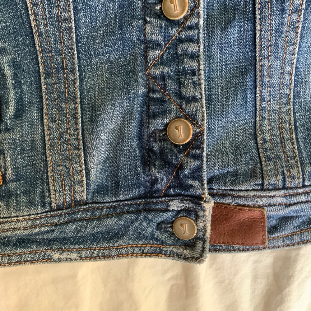 Pilcro and the Letterpress Avie Denim Leather Tab Jacket size small - Picture 8 of 10